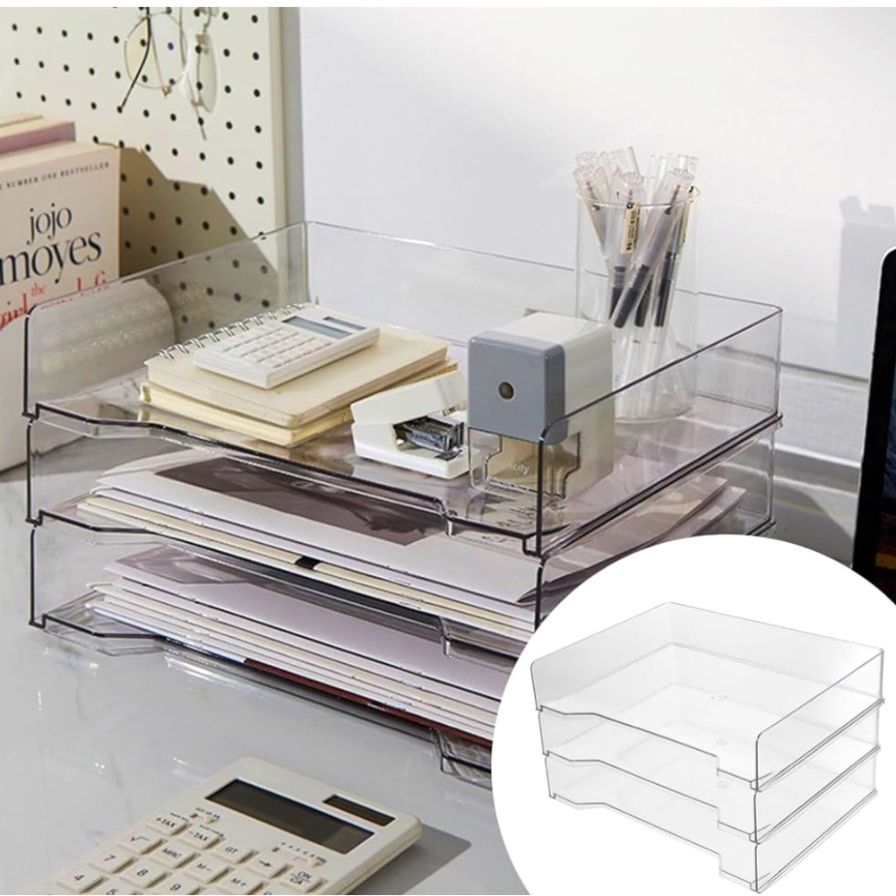 3 Tier Clear Acrylic Stackable Letter Tray Document Storage Organizer